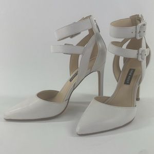 Nine West White Leather Heels Ankle Strap 6M
